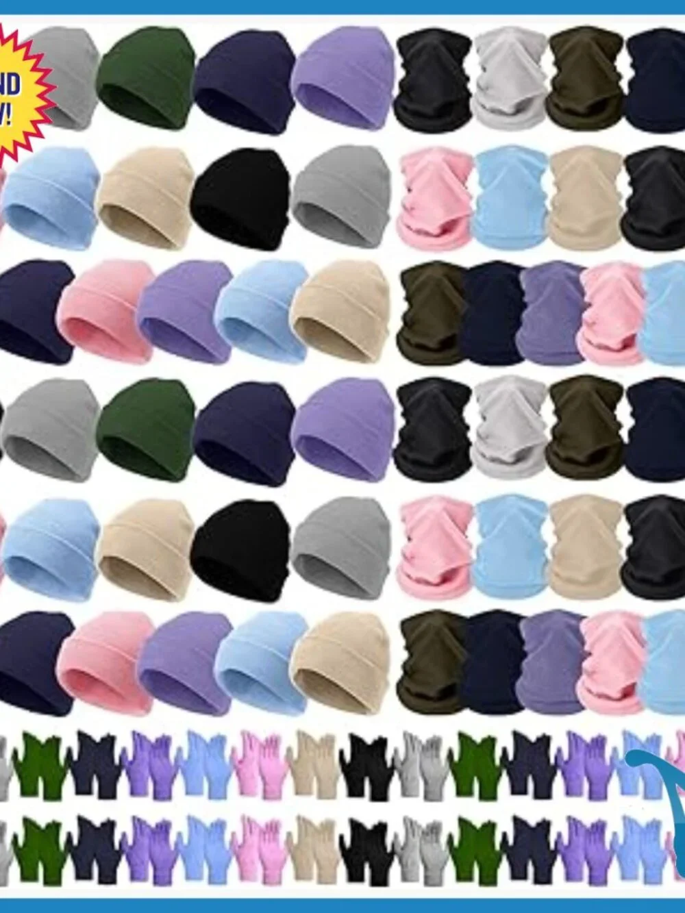 96-Piece Winter Hat Gloves Scarf Set for Adults, Knit Fleece Cold Weather